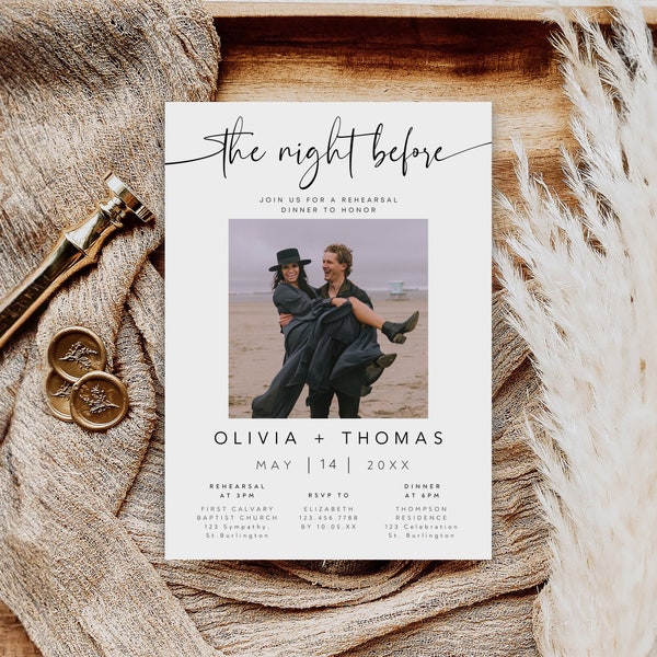 Rehearsal Dinner Invitation Template, Wedding Rehearsal Invite, The Night Before Invitation, Rehearsal Dinner Invitation With Photo, WI-132