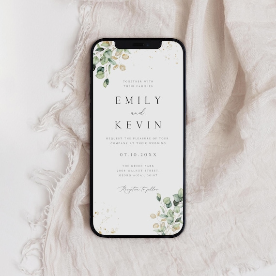 Greenery Eucalyptus Wedding Invitation, Electronic Evite (Digital Download)