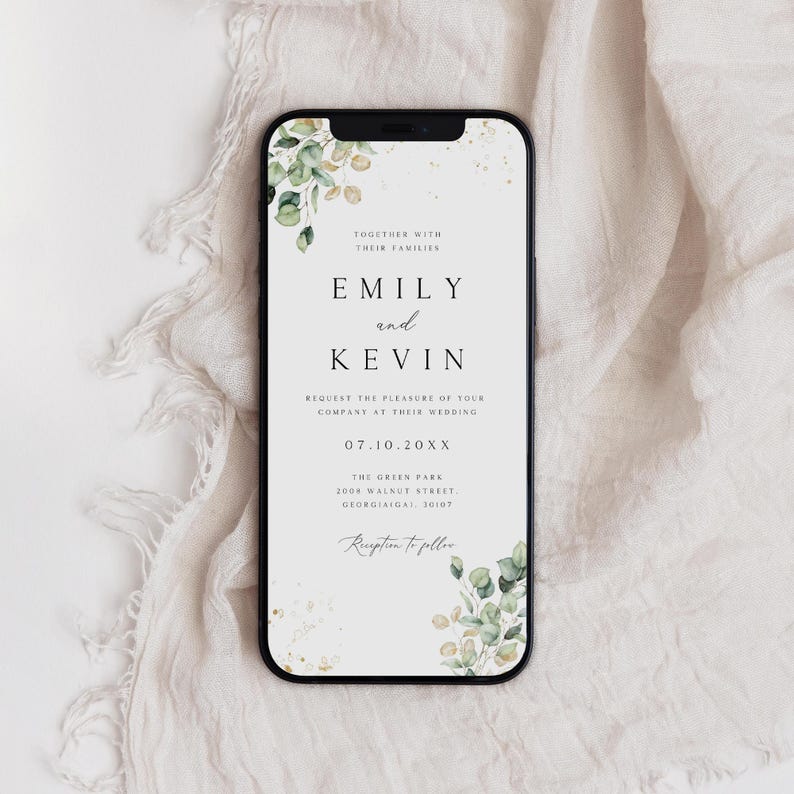 Greenery Eucalyptus Wedding Invitation, Electronic Evite (Digital Download) image 1