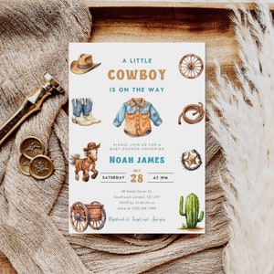 Editable Cowboy Baby Shower Invitation, Wild West Baby Shower Invite, Western Baby Shower Invitation Template, Instant Download, Evite B-618