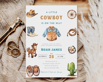 Editable Cowboy Baby Shower Invitation, Wild West Invite (Digital Download)