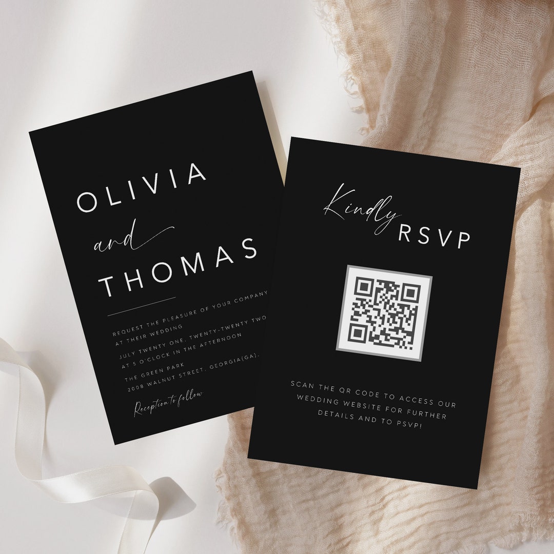 Qr Code Wedding Invitation, Modern Black Wedding Invitation Template ...