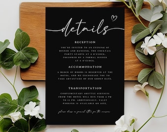 Elegant Wedding Details Card Template, Modern Insert (Digital Download)