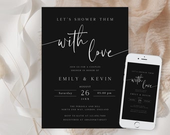 Modern Black Couples Shower Invitation, Editable Template (5x7, Mobile)