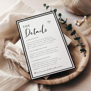 Moderne Details Kartenvorlage, bearbeitbare Hochzeitsbeilage, einfache Details Karte, Anpassungskarte, Hochzeitseinschlusskarte, DT-10