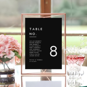 Wedding Seating Chart Cards, Modern Wedding Table Numbers, Wedding Table Chart Cards, Black Wedding Table Numbers Template, SG-53