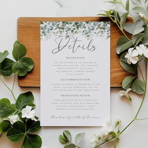 Eukalyptus Details Kartenvorlage, Hochzeit im Grünen, Minimalistische Einladungskarte, Botanische Hochzeit Einlage Karte, DT-21