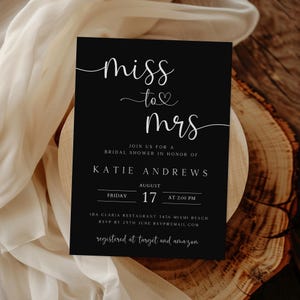 Miss to Mrs Bridal Shower Invitation, Editable Bridal Shower Invite, Bachelorette Party Invitation Template, Black, Digital Download, BSI-78