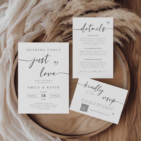 Modern Minimalist Wedding Invitation Set, QR Code RSVP (Editable Template)