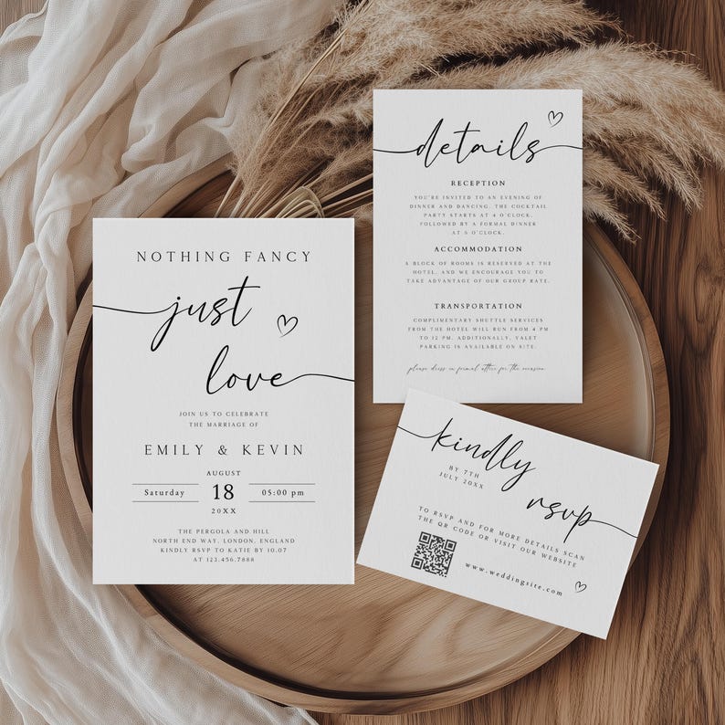 Modern Minimalist Wedding Invitation Set, QR Code RSVP (Editable Template) image 1