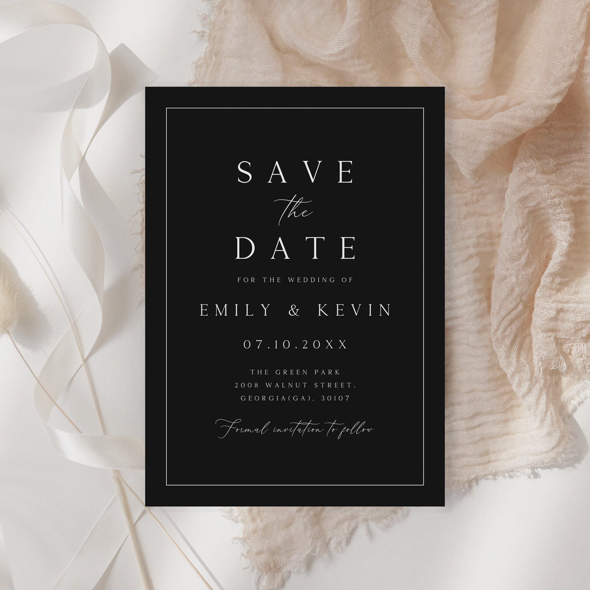 Minimalist Save the Date Template, Black Save the Date Card, Printable ...