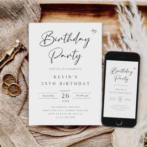 Modèle d'invitation de fête d'anniversaire, invitation de fête d'anniversaire modifiable, anniversaire adulte Evite, téléchargement numérique, téléchargement immédiat, AI-85