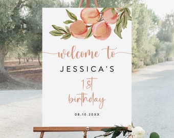 Editable Peach 1st Birthday Welcome Sign, Gender Neutral (Digital)