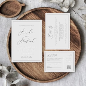 Wedding Invitation Template Set, Minimalist Wedding Invitation with QR Code, Wedding Invite Set, RSVP, Details, Classic Invitation, WI-56
