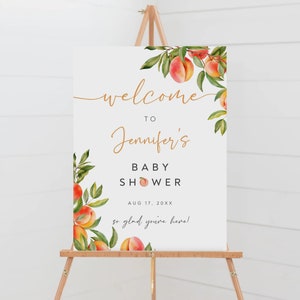 Editable Peach Baby Shower Sign, Baby Shower Welcome Sign Template, Peach Baby Shower Poster, Gender Neutral Baby Shower Sign, BS-86