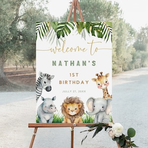 Editable Safari Birthday Welcome Sign, Jungle Animals Birthday Sign, Wild One Birthday Boy Welcome Sign Template, Instant Download, BS-37