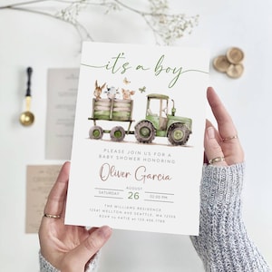 Invito modificabile per baby shower "It's a Boy Tractor", invito per baby shower "Ranch Farm", modello per invito per baby shower "Country Ranch", B-735