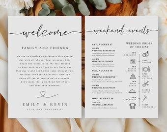 Editable Wedding Events Card, Timeline Template (Digital Download)