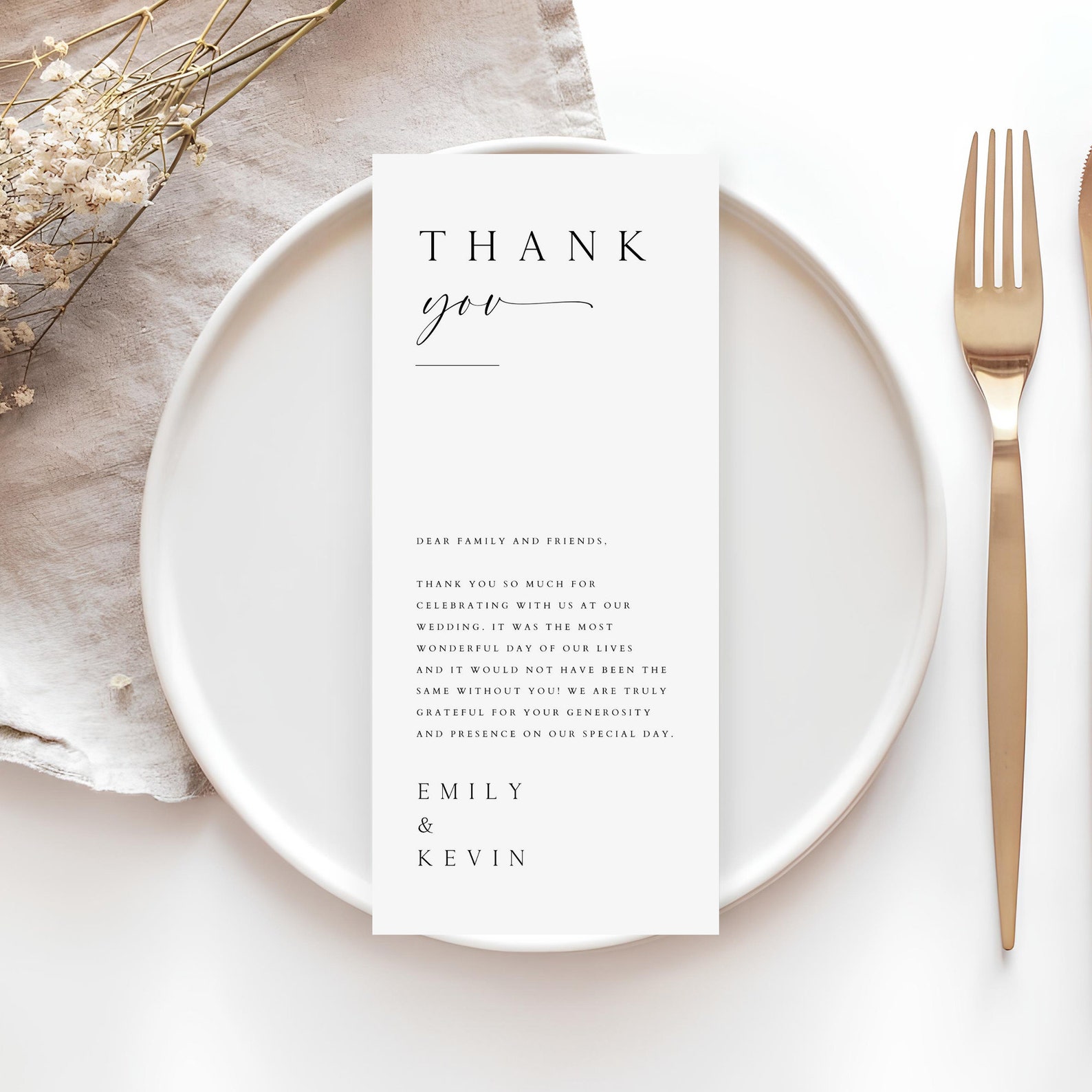 Wedding Table Thank You Card Template, Minimalist Napkin Note (editable ...