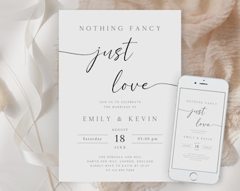 Nothing Fancy Just Love Invitation, Elopement Reception Invite, Minimalist Elopement Announcement Card, Modern Reception E-vite, PI-31