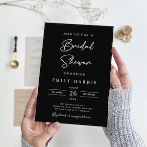 Minimalist Bridal Shower Invitation, Editable Bridal Shower Template, Black Bridal Shower Invite, Digital Download, Instant Download, BSI-72