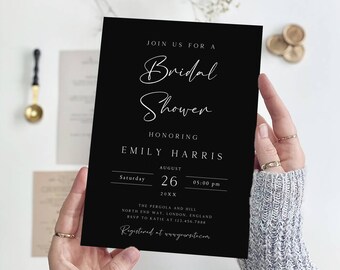 Minimalist Black Bridal Shower Invitation Template (Digital Download)