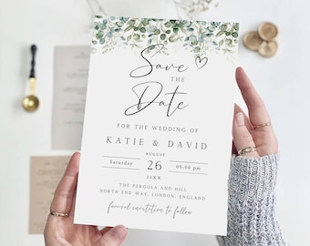 Eucalyptus Save the Date Template, Greenery Wedding Card (Digital Download)