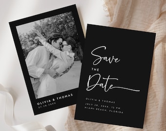 Photo Save The Date Template, Save our Date Invitation, Printable Black Save the Dates, Editable Template, Instant Download, SD-34