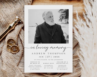 Sjabloon uitnodiging herdenkingsdienst, foto-uitvaartprogramma (directe download)