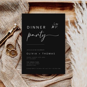 Plantilla de invitación para cena, invitación para cena de ensayo, invitación para cena de cumpleaños, invitación editable, WI-78