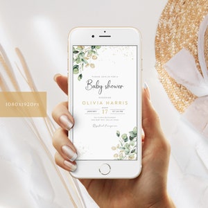 Greenery Baby Shower E-vite, Editable Baby Shower Electronic Invite, Eucalyptus Baby Shower Evite, Online Invitation Template, B-167