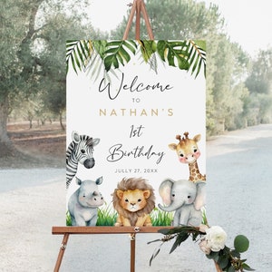 Editable Safari Birthday Welcome Sign, Boy Jungle Animals Birthday Sign, Wild One Birthday Boy Welcome Sign, Instant Download, BS-36