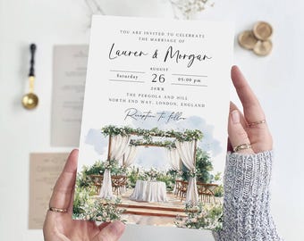 Watercolor Venue Wedding Invitation Template (Instant Download)