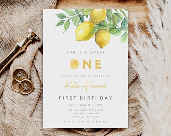 Editable Lemon 1st Birthday Invitation, Citrus Summer Theme (Evite)