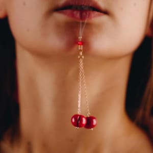 Cherry nipple dangles for adult games, Valentine sexy gift for him, Nonpiercing nipple clips with loops, Nipple accessory, Breast jewelry
