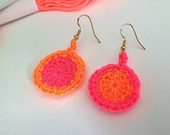 neon earrings neon mismatched earrings dangle asymmetrical dangle earrings for women gift earrings crochet earrings neon crochet jewelry
