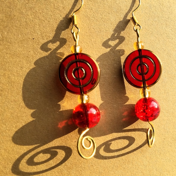 earrings wire wrapped gift for her  earrings beaded earrings for women earrings for her dangling earrings hanging earrings red and gold