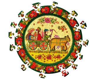 Wooden shaped puzzle &quot;Wedding in Petrykivka&quot;, 300  pieces