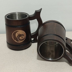 Handgemaakte Houten Mok RVS Beker Natuurlijk Bier Hout Bierpul van Hout