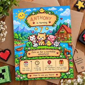 Stardew Birthday Invite - Stardew Valley Gaming Birthday Invitation Card - Pixel Farm Theme (Digital Download)
