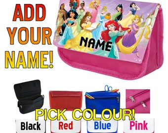 PERSONALISED (Custom) Disney Princess Girls Kids Pencil Case Bag - School Christmas Gift