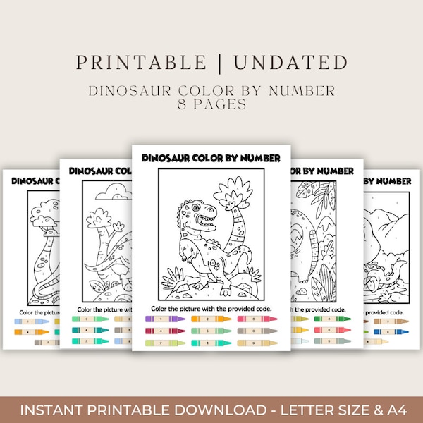 Dinosaur Coloring Pages, Kids artwork, Toddler Printables, Kids Worksheets, Coloring Pages, Color by Number, Kids Crafts, Kids Worksheets