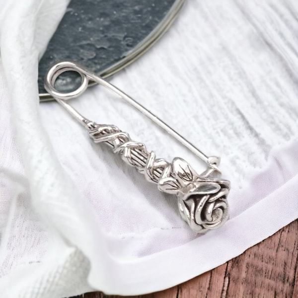 Handcrafted Vintage-Style Sterling Silver 925 Rose Lapel Pin, Timeless Floral Elegance, Artisan Crafted, Elegant Jewelry,925 Silver Broches