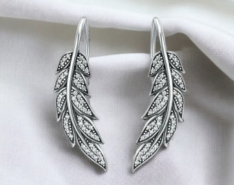 Sterling zilveren vrouwen S925 Feather Wing oorbellen, Unisex sieraden, zilveren sieraden, verjaardagscadeau, vrouwen zilveren sieraden
