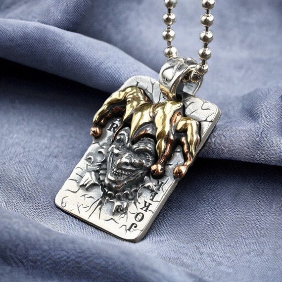 Sterling Silver 925 Pendant, Unique 3D Joker Face Playing