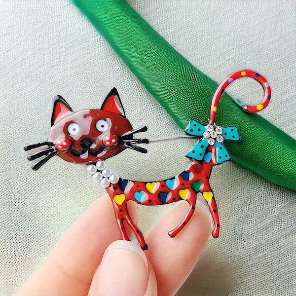 Vintage Style Colorful Enamel Cat Brooch: Trendy Fashion Accessory for Cat Love, Unique Gift, Handmade brooch, Vintage Brooch, Gift for her