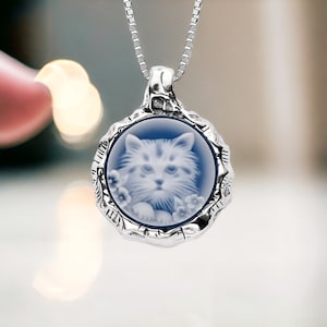 Cat Lover Cameo Sterling Silver 925 Pendant, Gift For Her, Vintage Necklace, Vintage Brooch, Sterling Silver 925 Jewelry, Natural Agate Gift