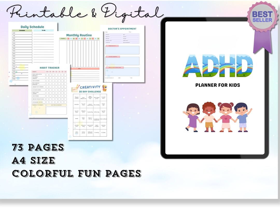 Undated ADHD Planner for Kids, ADHD Digital Planner, Monthly Weekly ...