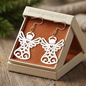 FSL Christmas angel earrings machine embroidery design download, Free Standing Lace Christmas digital embroidery files, Angel ornament #A65