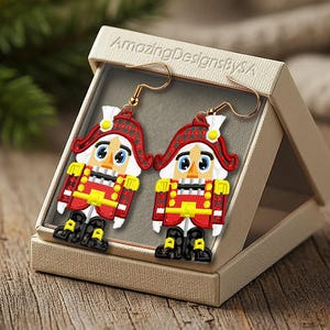FSL Christmas Nutcracker earrings machine embroidery design download, Free Standing Lace Christmas pattern digital embroidery files #A54